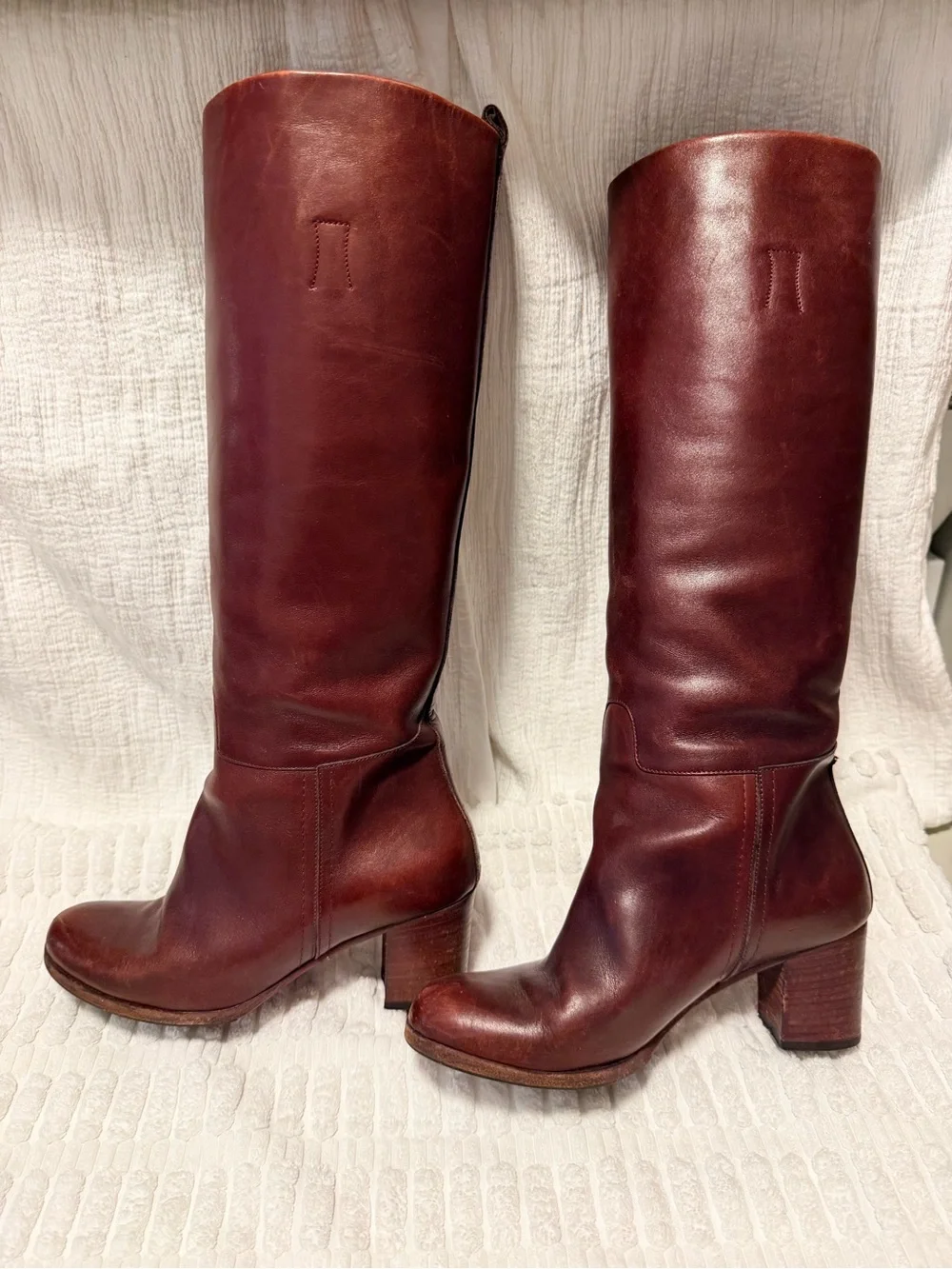 A.P.C. Knee High Leather Boots - Burgundy